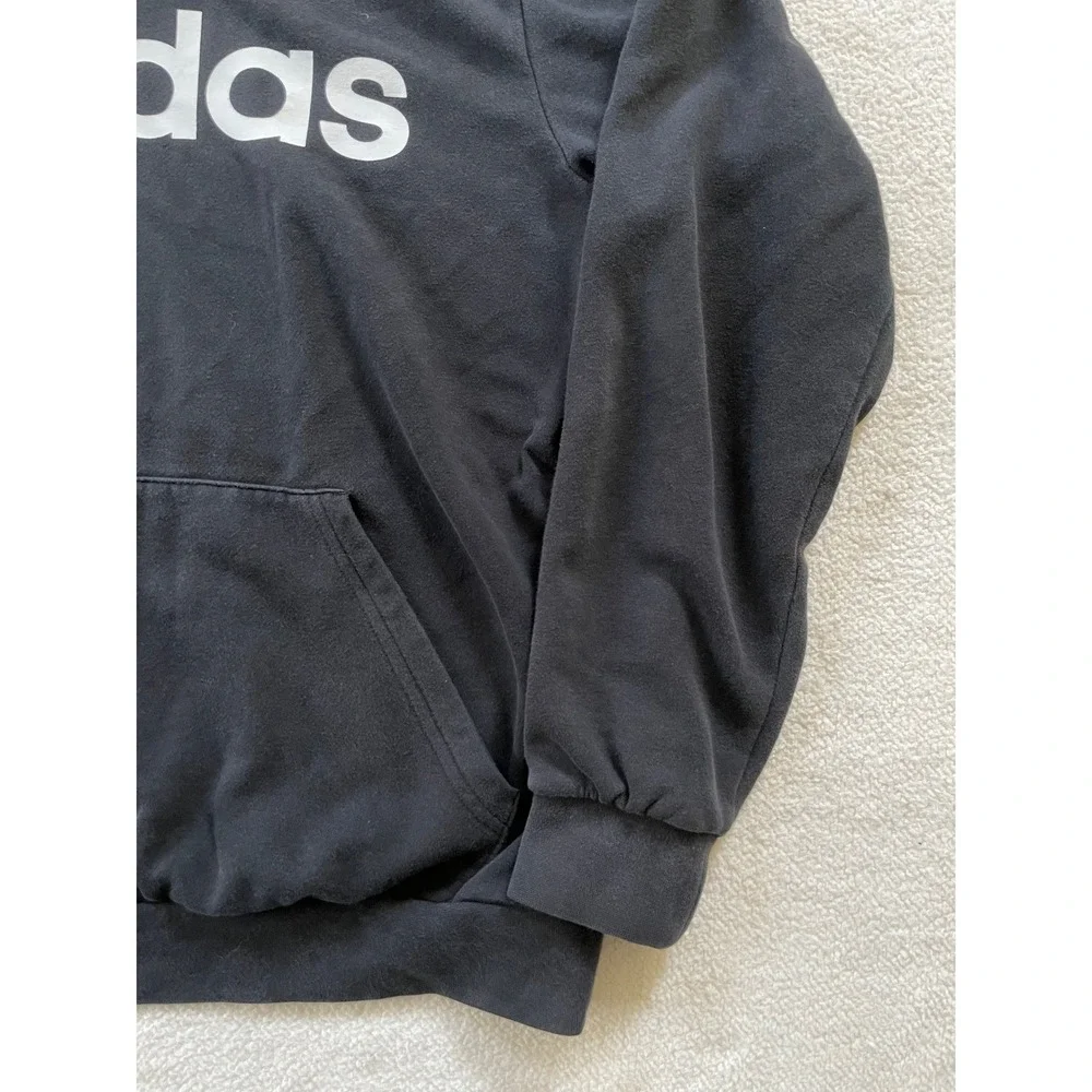Adidas Mens Medium‎ Hoodie Black 3-Stripe Logo Pullover Fleece Sweatshirt Stain